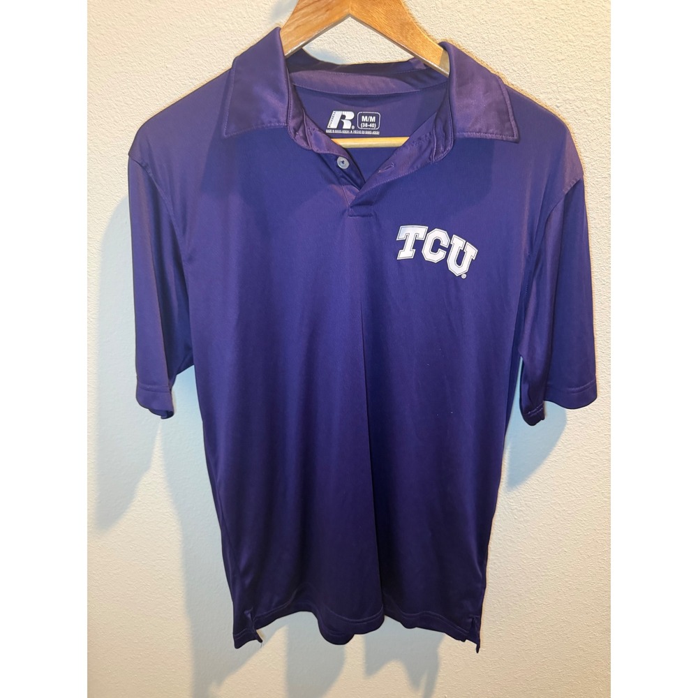 Russell Athletic TCU Horned Frogs Mens Purple Performance Polo Shirt Size Medium